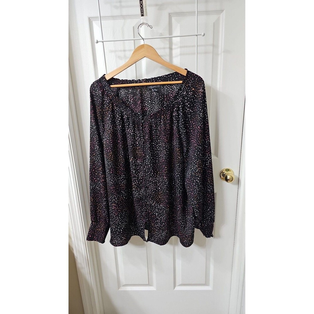 Joan Vass Woman Plus Size 2X Speckled Dot Print Blouse with Smocked Cuffs